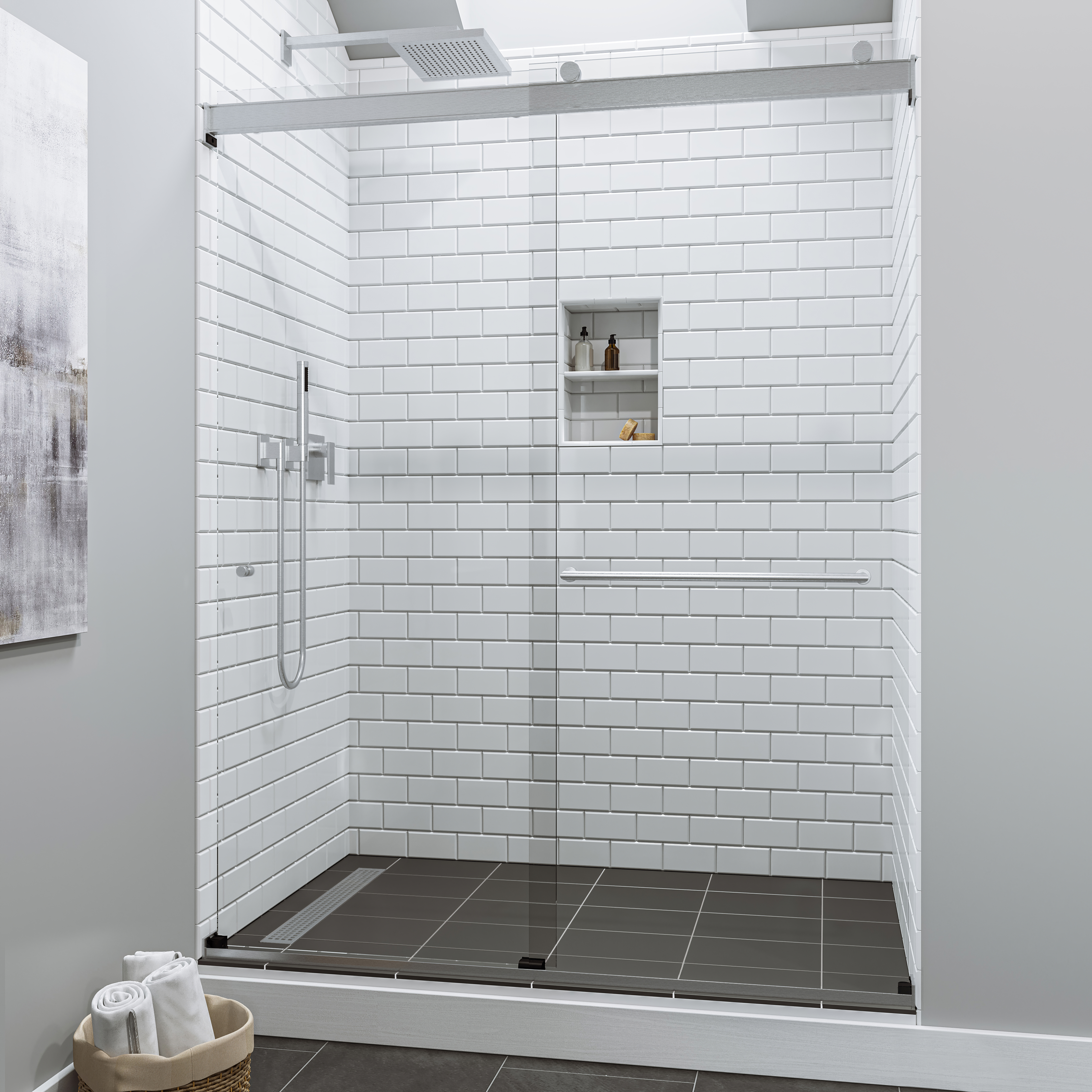 ロザトロール Rotolo Lux Frameless 3/8-inch Glass Rolling Shower Door | Basco